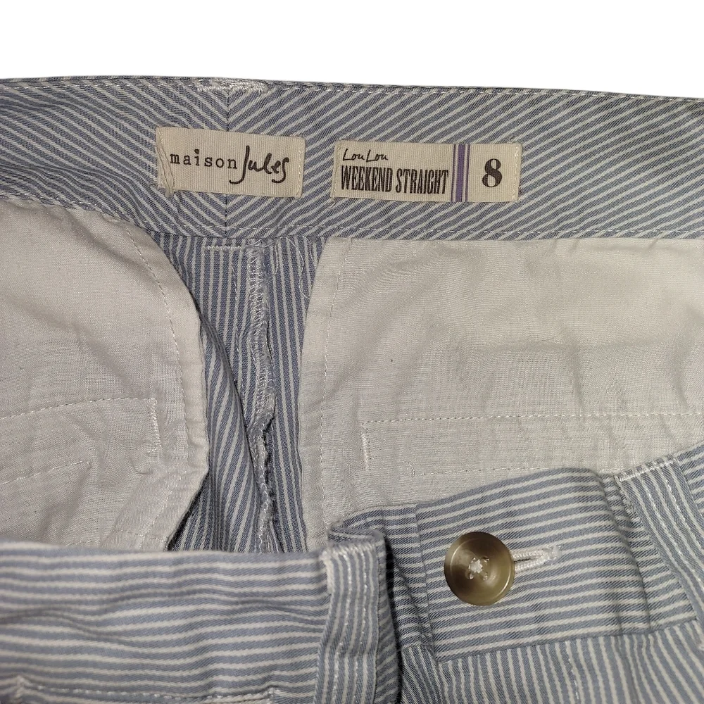 Maison Jules Seersucker Lou Lou Striped Pants Grey Combo Women's 8 Coastal Beach